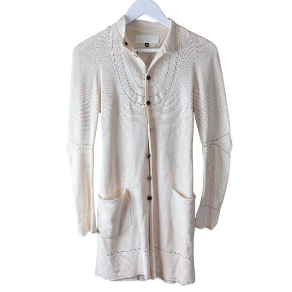 Intoca. Women’s Cream Cardigan Long Silk Pockets Sz‎ 1 - Picture 1 of 12